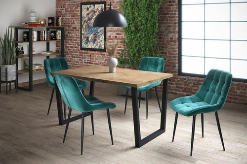 Krzesło do jadalni Poly Intesi tapicerowane welur zielony nowoczesne z czarnymi nogami