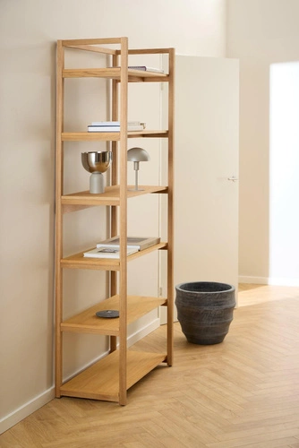 Regał na książki drewniany do salonu Ludza 6 półek dąb naturalny skandynawski Actona 80 cm