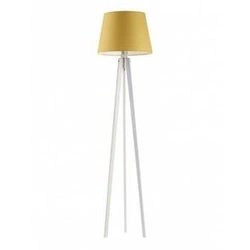 Lampa stojąca do salonu Curacao nowoczesna żółta z abażurem i drewnianym stelażem Lysne