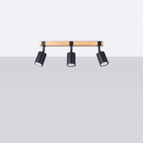 Plafon sufitowy FAGER 3 czarny skandynawski z drewnem do salonu i sypialni SOLLUX