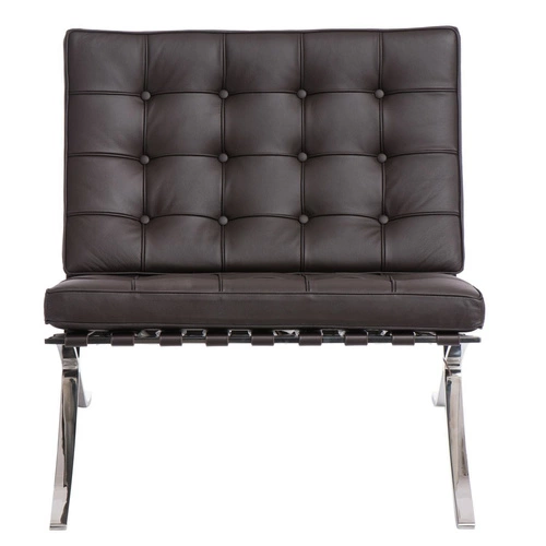 Fotel wypoczynkowy BA1 skóra naturalna brązowa inspirowany Barcelona do salonu nowoczesny