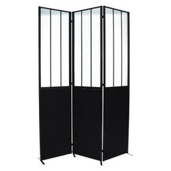 Parawan pokojowy loftowy Atelier 3-skrzydłowy składany czarny ze szkłem hartowanym 170 cm Atmosphera