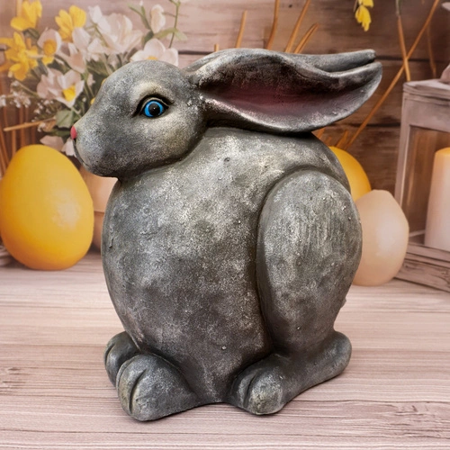 Figurka wielkanocna siedzący zając Intesi 36 cm szara dekoracja do salonu na stół wiosenna