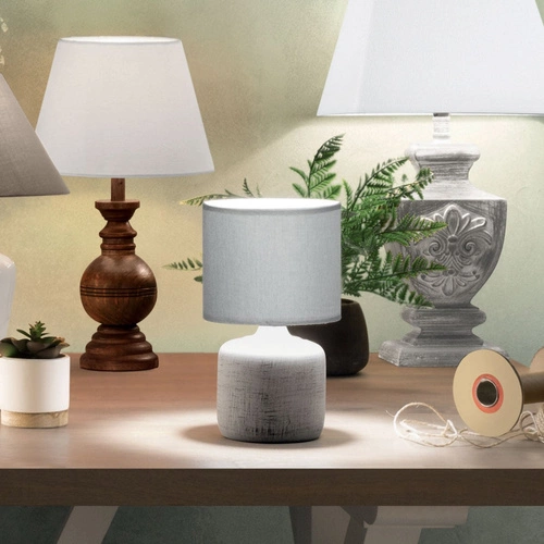 Lampka nocna ceramiczna Salta szara Atmosphera nowoczesna z abażurem do sypialni 26,5 cm