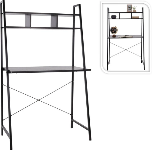 Biurko z nadstawką Milan czarne loftowe do pracy z półkami nowoczesne do biura i sypialni