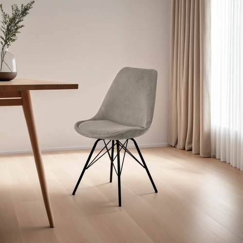 Krzesło tapicerowane Eris szare sztruks skandynawskie do jadalni i salonu na czarnych nogach