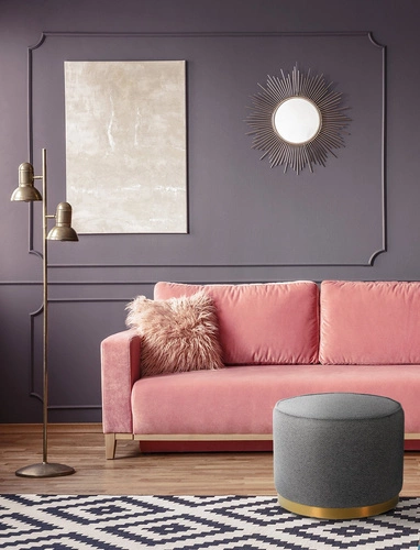 Pufa Kung XL okrągła ciemnoszara glamour do salonu tapicerowana na złotej podstawie 60x47 cm