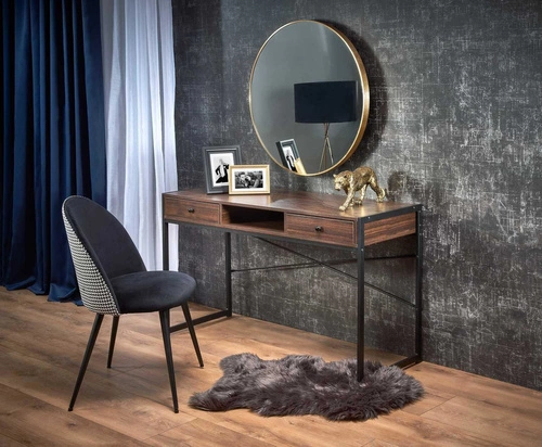 Biurko do pracy Surin orzech czarny nowoczesne loftowe z szufladami i półką Intesi 123 cm