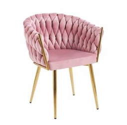 Krzesło tapicerowane Malaya Velvet Intesi różowe z podłokietnikami do jadalni glamour na złotych nogach