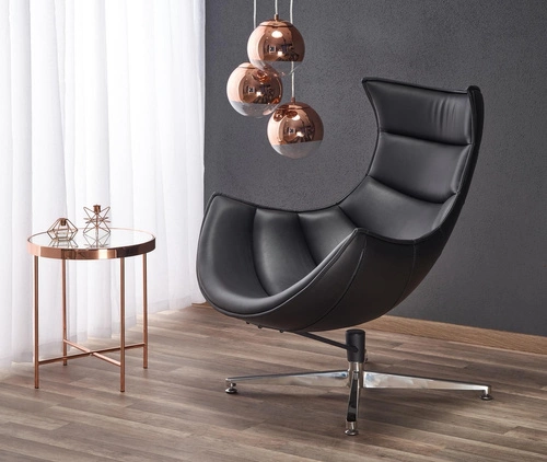 Fotel wypoczynkowy Falvio obrotowy skórzany czarny nowoczesny do salonu Intesi