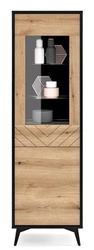 Witryna na książki do salonu Fargo loftowa drewniana w jodełkę z funkcją push to open Intesi