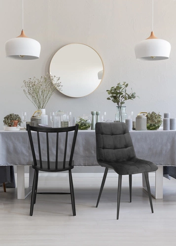 Krzesło tapicerowane welurowe PLAID czarne do jadalni i salonu na metalowych nogach Intesi