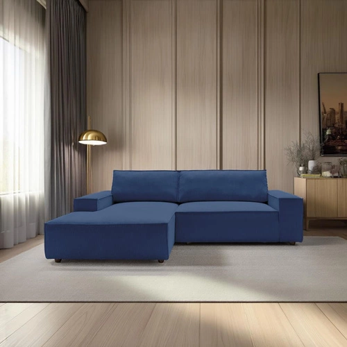 Narożnik sztruksowy Molde M lewy granatowy z funkcją spania i pojemnikiem do salonu