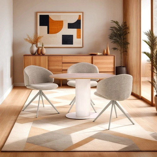 Stół do jadalni Maxim Intesi nowoczesny owalny fornir dąb biały na jednej nodze 120x70 cm