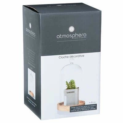 Szklany klosz z drewnianą podstawką