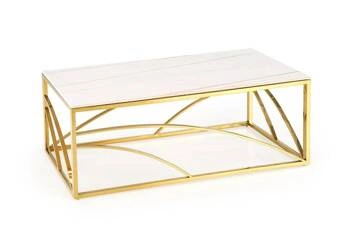 Stolik kawowy Taman prostokątny szklany biały marmur złoty glamour do salonu Intesi 120x60