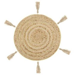 Okrągła podkładka z juty boho z pomponami 38 cm naturalna na stół do kuchni 5five