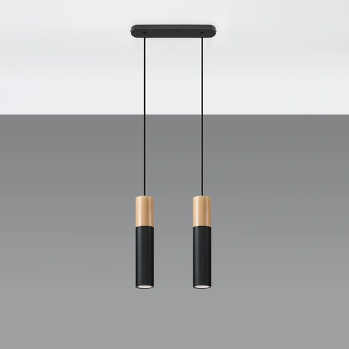 Lampa wisząca Pablo 2 czarna drewniana nowoczesna do salonu i nad wyspę kuchenną