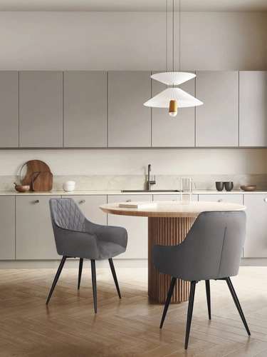 Krzesło tapicerowane welur szare Pico Intesi do jadalni z podłokietnikami nowoczesne