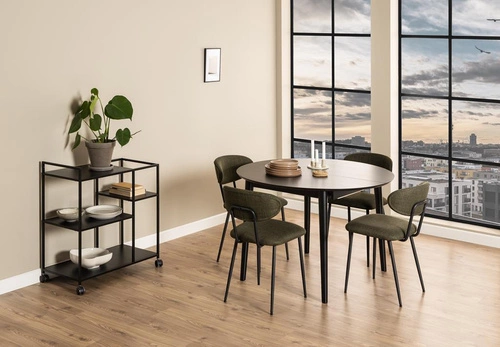 Stół okrągły rozkładany Montreux czarny nowoczesny do jadalni i salonu Actona 115–154 cm