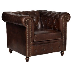 Fotel Chester skórzany do salonu i gabinetu brązowy vintage z podłokietnikami Atmosphera
