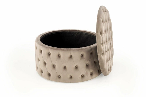 Pufa Russ Velvet beżowa okrągła pikowana ze schowkiem do salonu i sypialni glamour