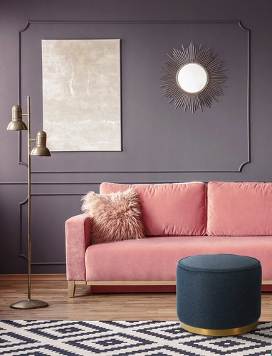 Pufa Kung XL okrągła granatowa glamour do salonu na złotej podstawie Intesi 60x47 cm