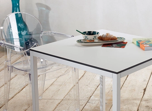 Stół do jadalni Mirto 120x80 cm biały nowoczesny metalowy łatwe czyszczenie SCAB Design