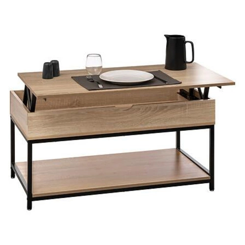 Stolik kawowy Aliaj rozkładany loftowy prostokątny naturalny czarny do salonu 95x50 cm