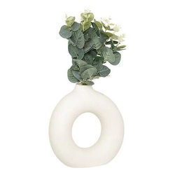 Biały wazon dekoracyjny Suza koło ze sztucznym eukaliptusem do salonu nowoczesny 37cm