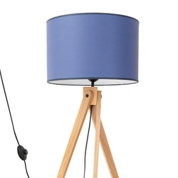 Lampa stojąca do salonu NATT nowoczesna drewniana granatowa z abażurem 140 cm