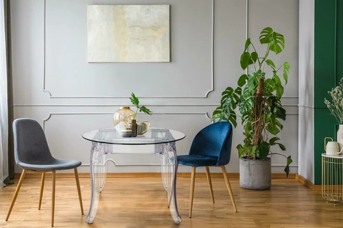 Stół okrągły szklany Ghost 80 cm transparentny glamour do jadalni i salonu Intesi