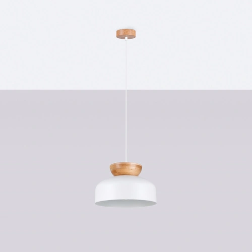 Lampa wisząca MARION biała skandynawska okrągła do salonu i jadalni drewno stal 130 cm