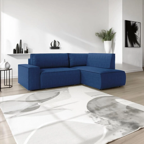 Narożnik z funkcją spania Molde L prawy sztruksowy granatowy z pojemnikiem do salonu