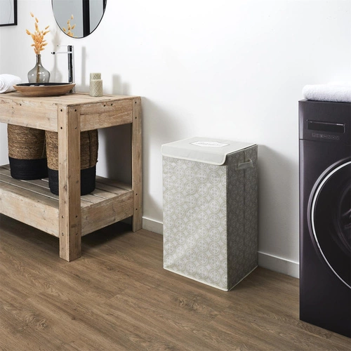 Intesi nowoczesny kosz na pranie do łazienki szary materiałowy z pokrywą i uchwytami 60x35x30 cm