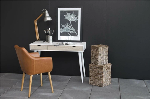 Biurko skandynawskie białe z szufladami Scandi 110 cm do pracy i pokoju młodzieżowego Intesi