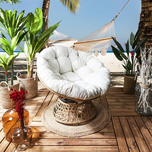 Fotel wypoczynkowy Cancun obrotowy biały boho do ogrodu i na taras z poduszką