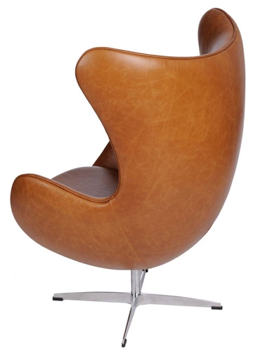 Fotel uszak Jajo skórzany brązowy inspirowany Egg do salonu obrotowy nowoczesny glamour