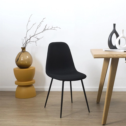 Krzesło tapicerowane Pori czarne Intesi nowoczesne do jadalni i kuchni na metalowych nogach