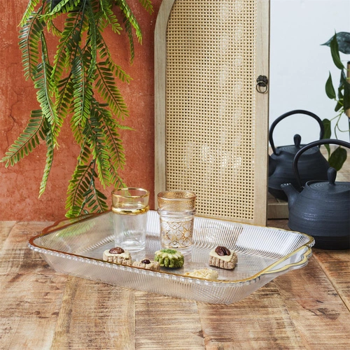 Taca dekoracyjna Mirage Intesi transparentna z złotym brzegiem 41cm do serwowania napojów