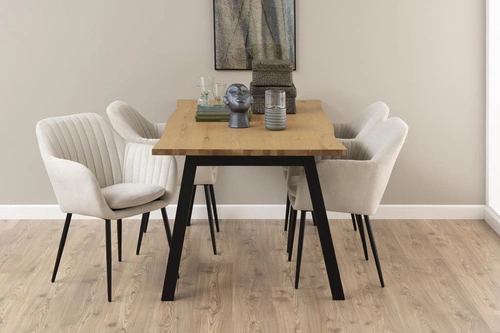 Krzesło do jadalni tapicerowane Emilia Actona beżowe skandynawskie z podłokietnikami