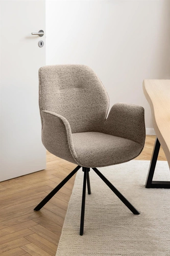 Aura krzesło tapicerowane obrotowe z podłokietnikami beżowe nowoczesne do jadalni i salonu