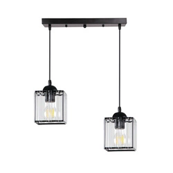 Lampa wisząca Glassia czarny 2x40 E27 klosz czarny+kryształy bezbarwne