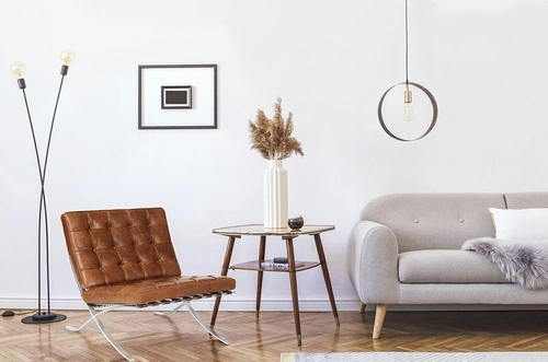 Fotel skórzany BA1 inspirowany Barcelona do salonu brązowy nowoczesny retro glamour