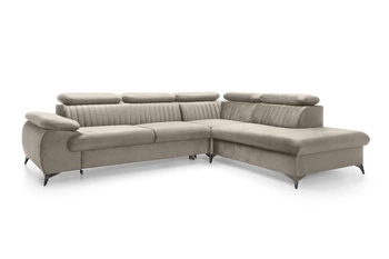 Narożnik z funkcją spania Lund L prawy beżowy nowoczesny do salonu z pojemnikiem