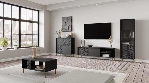 Stolik kawowy Afir czarny prostokątny loftowy z półką 92x50 cm do salonu Intesi