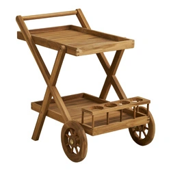 Wózek barowy Pasaku drewniany z drewna tekowego na kółkach do jadalni