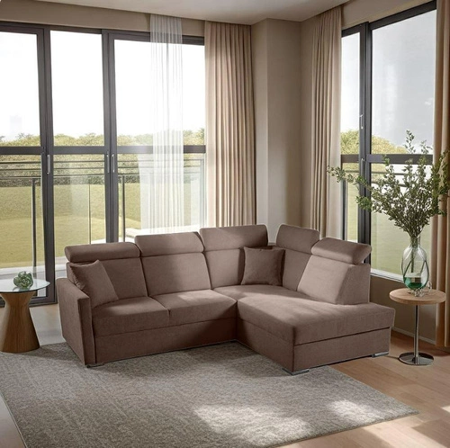 Narożnik z funkcją spania do salonu Mils XL prawostronny nowoczesny brązowy Intesi