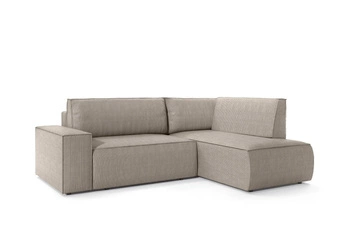Narożnik rozkładany z funkcją spania Molde L sztruksowy beżowy prawy do salonu z pojemnikiem