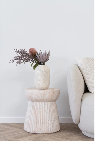 Stolik kawowy okrągły Bonn 37 cm biały nowoczesny glamour do salonu mały Intesi